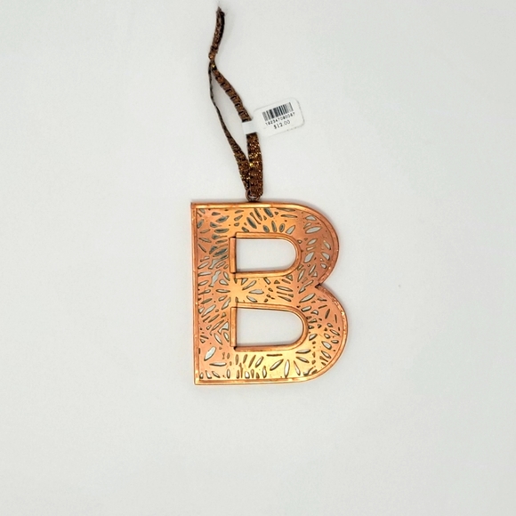B Initial Holiday Ornament or Gift Tag - Gold/Brass Tone Metal over mirror back - Picture 7 of 11